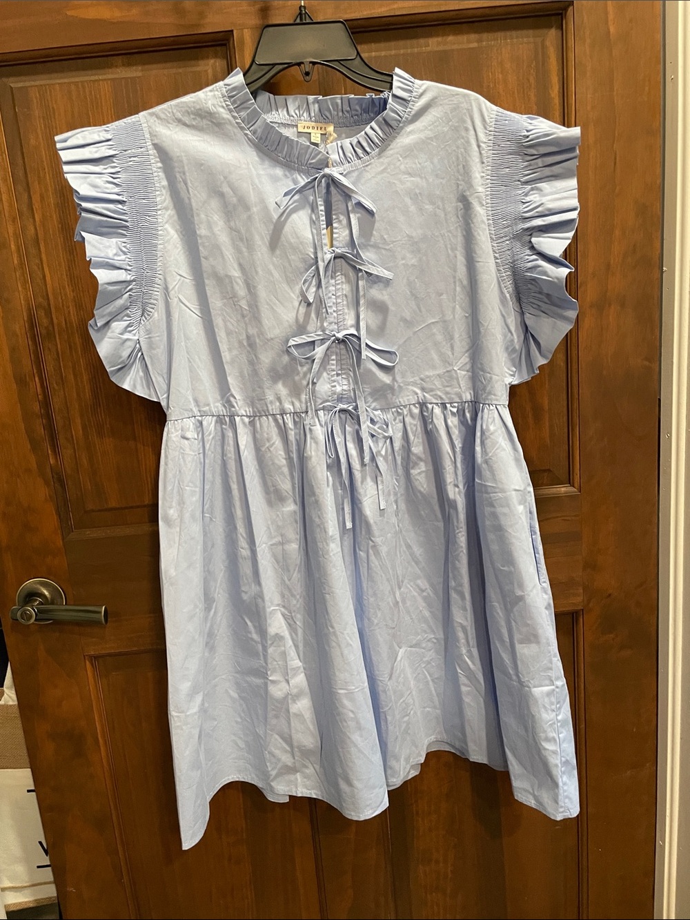 JODIFL Light Blue Ruffle Tie-Front Dress